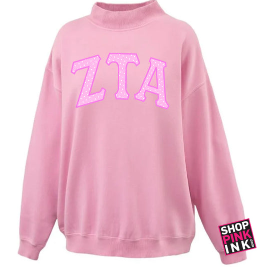 Zeta Tau Alpha - Pink Dotty Mockneck - 26799